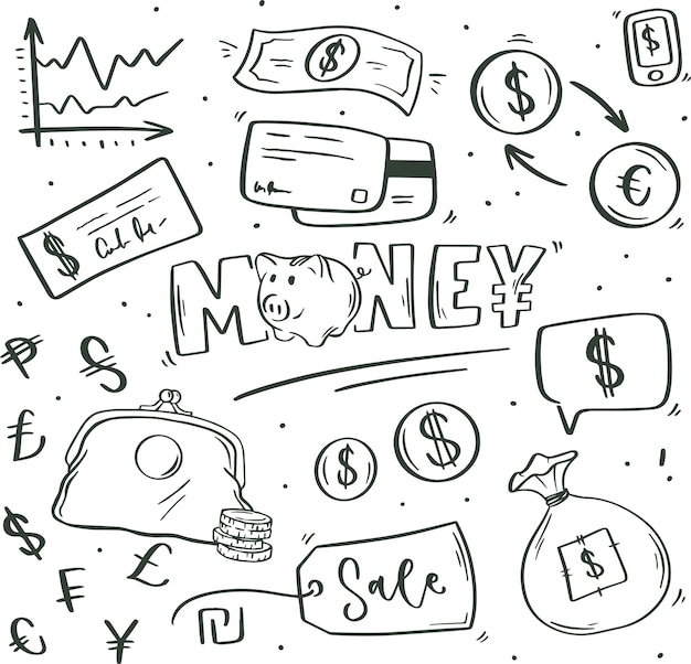 Set van doodle geld symbool vector