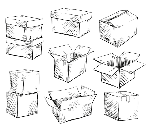 Vector set van doodle kartonnen dozen vector afbeelding