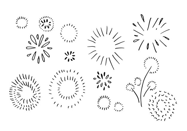 set van doodle starburst geïsoleerd op witte achtergrond met de hand getekend uit sunburst ontwerp elementen vector illustratie