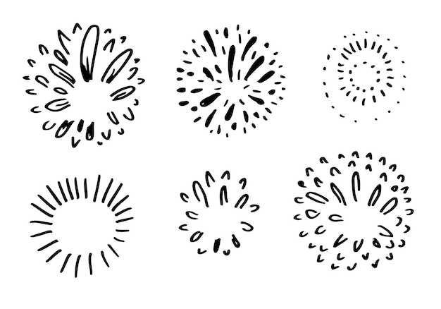 Set van doodle vuurwerk geïsoleerd op een witte achtergrond.