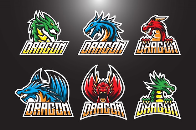 Vector set van draak esport logo