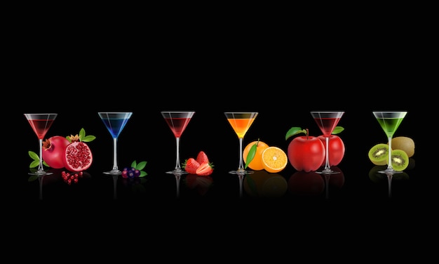 Vector set van drank, sappig vers fruit voor gezond in de zomer. vectorillustratie