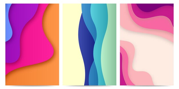 Set van drie abstracte achtergrond met papier gesneden vormen verhalen banner ontwerp Vectorillustratie