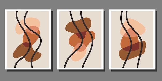 Set van drie abstracte esthetische moderne vorm moderne boho poster sjabloon uit het midden van de eeuw
