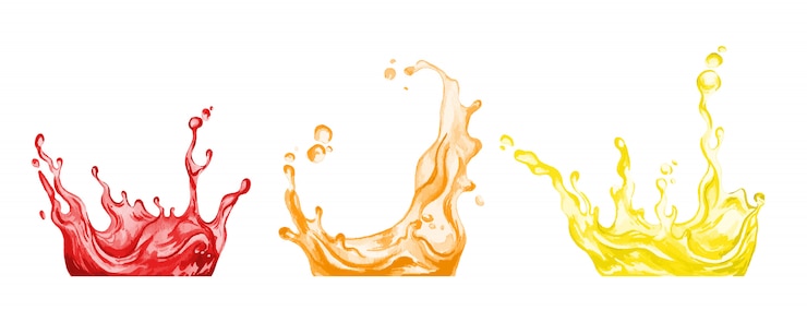 Vector set van drie full colour juice spatten, met de hand getekend