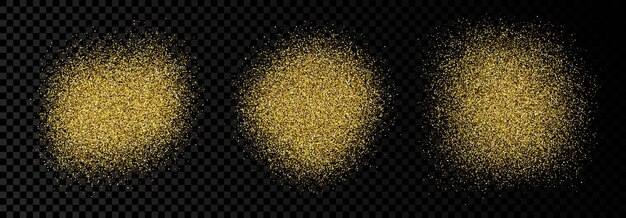 Vector set van drie gouden glinsterende achtergronden op een donkere transparante achtergrond achtergrond met gouden glittereffect en lege ruimte voor uw tekst vectorillustratie