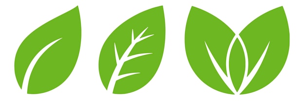 Set van drie groen blad iconen voor natuur tuinieren en milieuthema's