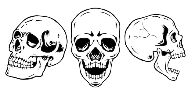 Set van drie handgetekende schedels