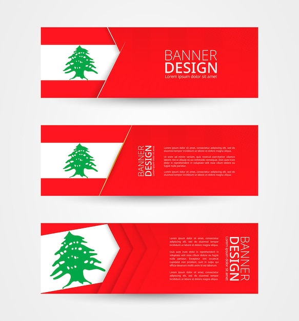 Set van drie horizontale banners met de vlag van libanon ontwerpsjabloon voor webbanner in de kleur van de vlag van libanon