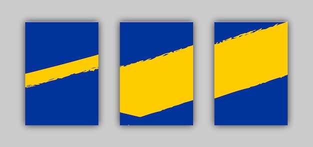 Set van drie kaartsjabloonbanner Blauwe en gele kleurillustraties voor bronnen op textuurachtergrond