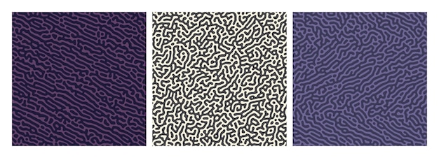 Set van drie kleurrijke Turing-reactiegradiëntachtergronden Abstract diffusiepatroon