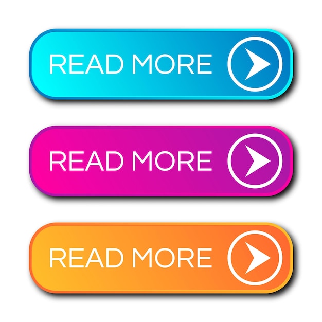 Set van drie moderne verloopknoppen met schaduwen. Lees meer Knoppen. vector illustratie