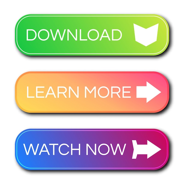 Set van drie moderne verloopknoppen met schaduwen. Lees meer Knoppen. vector illustratie