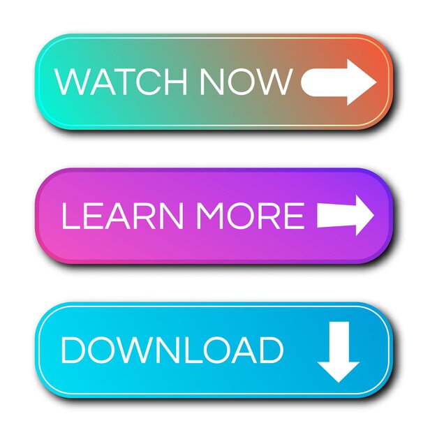Set van drie moderne verloopknoppen met schaduwen. Lees meer Knoppen. vector illustratie