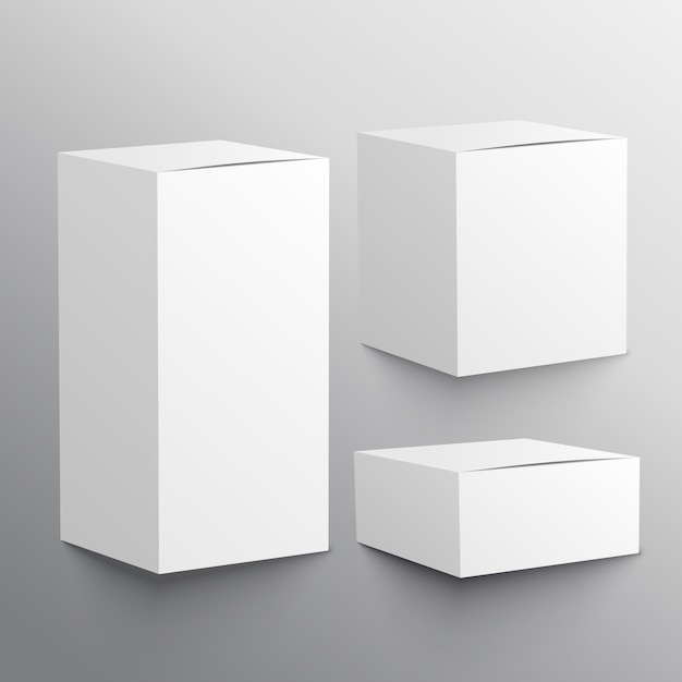 Set van drie realistische lege doos mockup sjabloon
