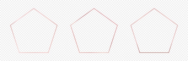 Set van drie rose goud gloeiende pentagon vorm frames geïsoleerd op transparante achtergrond Glanzend frame met gloeiende effecten vectorillustratie