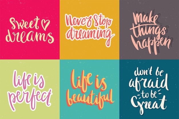 Set van dromen motiverende belettering citaten ontwerp