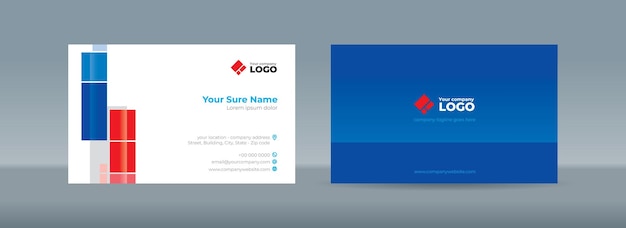 Set van dubbelzijdige visitekaart sjabloon met Abstract willekeurige blauwe en rode rechthoek op witte achtergrond
