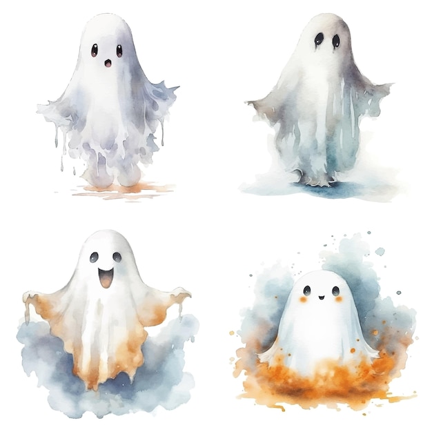 Set van een hoog gedetailleerd aquarelelement van Ghost Halloween-evenement gemaakt met AI vectorillustratie