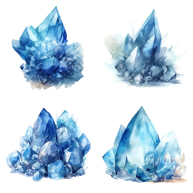 Vector set van een hoog gedetailleerd aquarelelement van kristalblauw gemaakt met ai vectorillustratie