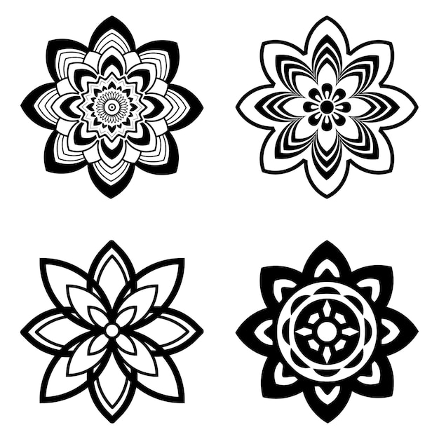 set van eenvoudige decoratieve zwarte bloemen mandala vector