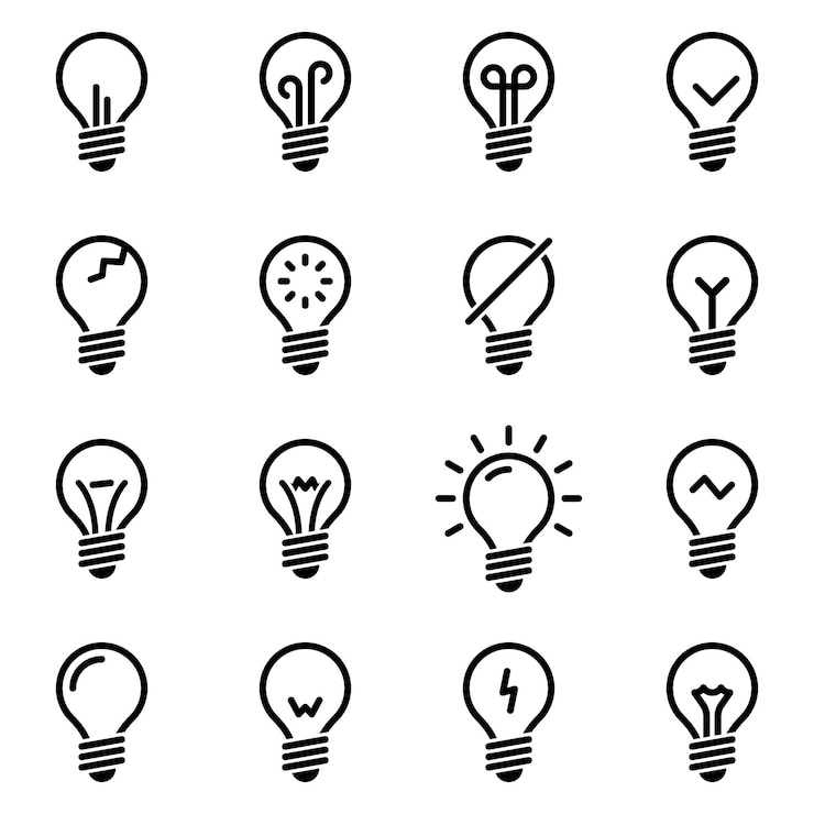 Vector set van eenvoudige iconen op een thema lamp verlichting vector set witte achtergrond