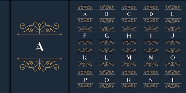 Vector set van eerste letter luxe sieraad monogram logo. decoratieve kroonring set. luxe zilveren eerste alfabet logo sjabloon.