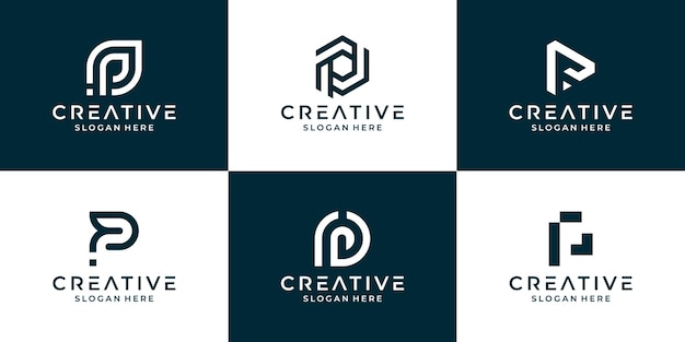 Vector set van eerste letter p logo ontwerpsjabloon, geometrische monogram logo met abstracte vorm