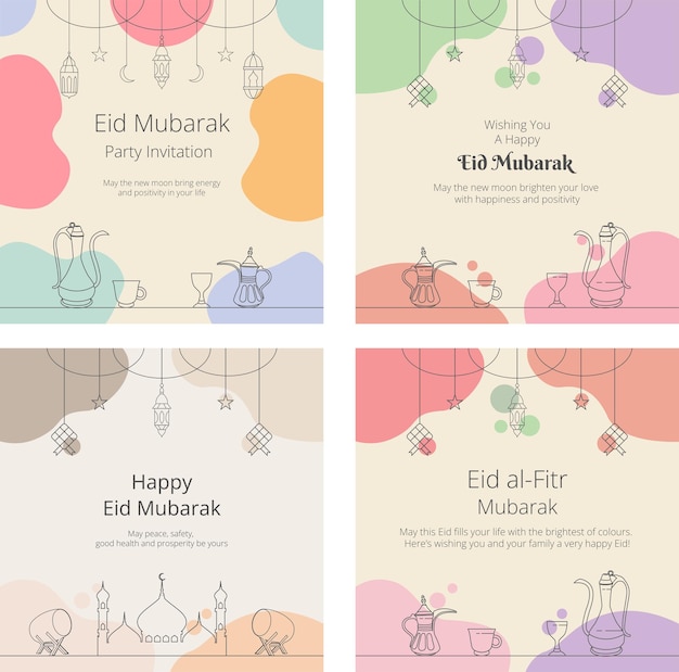 Set van Eid Mubarak wenskaart collectie vectorillustratie