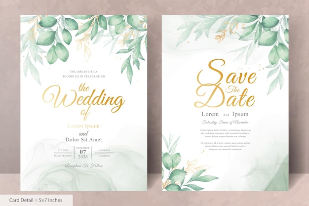 Set van elegante aquarel bruiloft uitnodiging kaartsjabloon met handgetekende bloemen