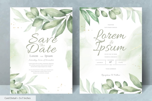 Set van elegante bruiloft uitnodigingskaarten sjabloon met aquarel handgetekende bloemen