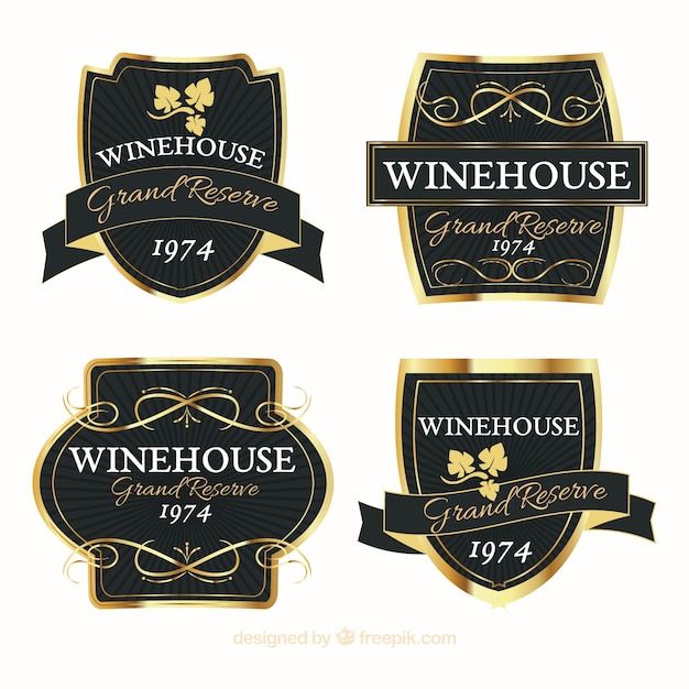 Vector set van elegante en gouden wijnstickers