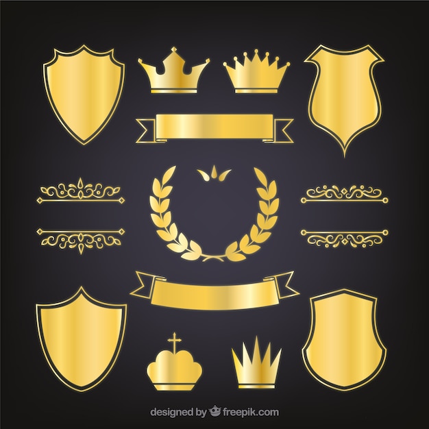 Set van elegante gouden heraldische schilden
