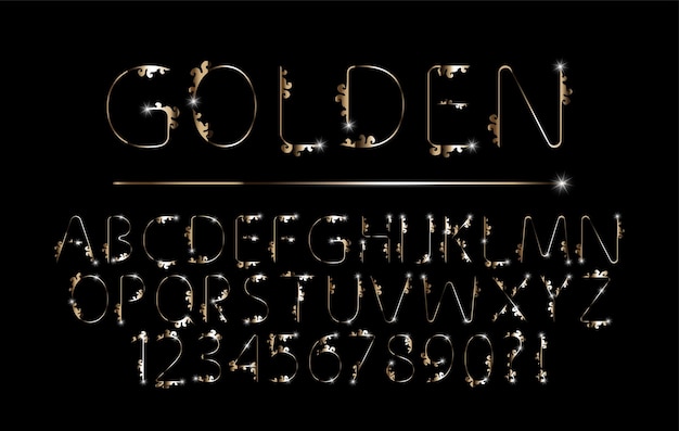 Set van elegante goudkleurige metalen chroom alfabet lettertype voor logo poster uitnodiging vector