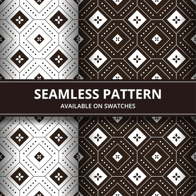 Set van elegante traditionele Javaanse Indonesië batik naadloze patroon achtergrond. Klassiek stoffenbehang. Etnische decoratie