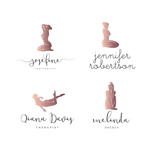 Set van elegante vrouwelijke figuren logo ontwerp