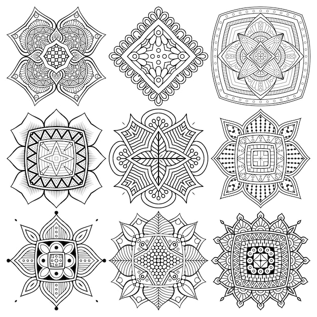 Set van etnische mandala-tekening.