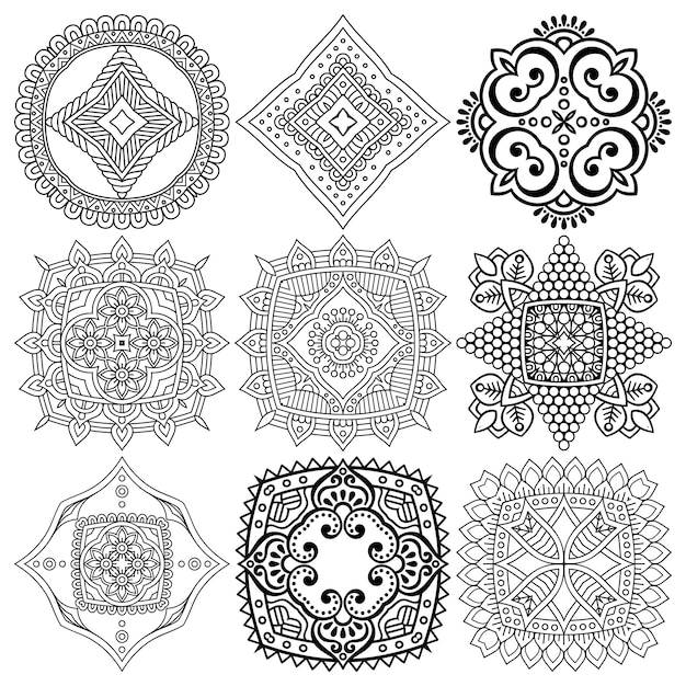 Set van etnische mandala-tekening.