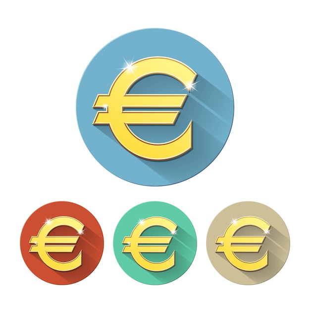 Set van eurotekens valuta op gekleurde cirkel plat pictogrammen geïsoleerd op wit Concept van investment