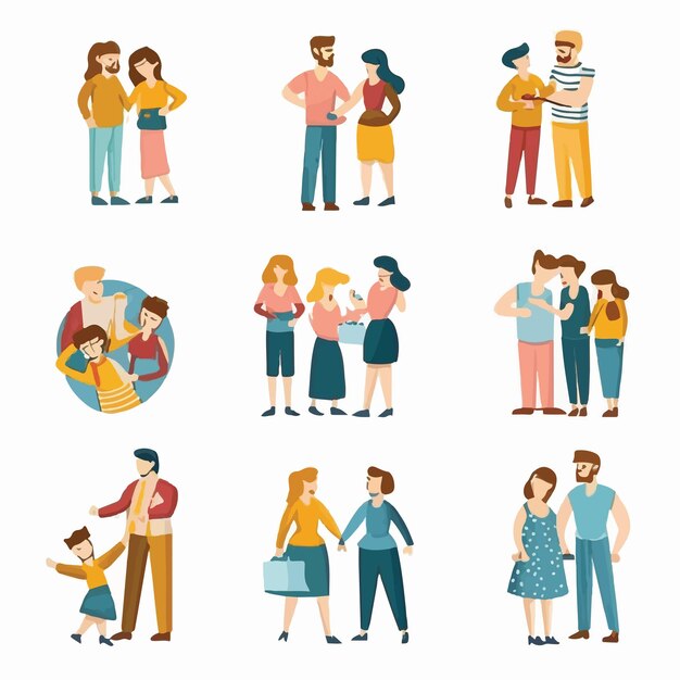 Vector set van familie en vrienden illustraties pack