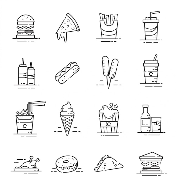Set van fastfood pictogrammen met kaderstijl