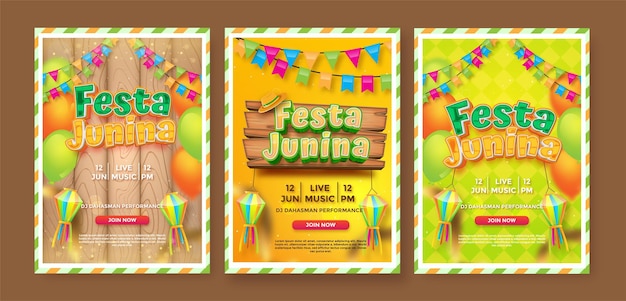 Set van Festa junina verticale poster sjabloon met ballonlint en andere