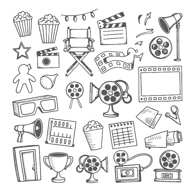 Set van film doodle op witte achtergrond Hand getekend abstracte doodle geïsoleerd op witte agtergrond