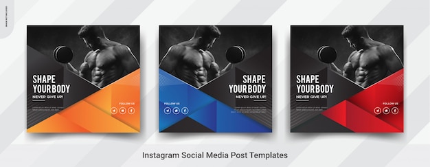 Set van fitness, gym insta post social media post sjabloonontwerp