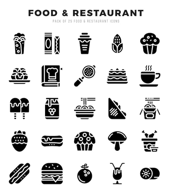 Set van Food en Restaurant Iconen Eenvoudige lijn kunst stijl iconen pack