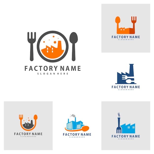 Set van food factory logo ontwerp vector creative factory logo ontwerp sjabloon illustratie