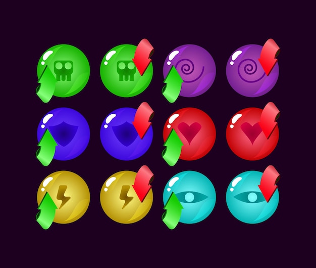 Vector set van game ui afgeronde kleurrijke jelly gui asset-elementen