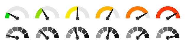 Vector set van gauge meting indicator iconen speedometer meting indicator gauge meter iconen verzameling set van schaal niveau van prestaties