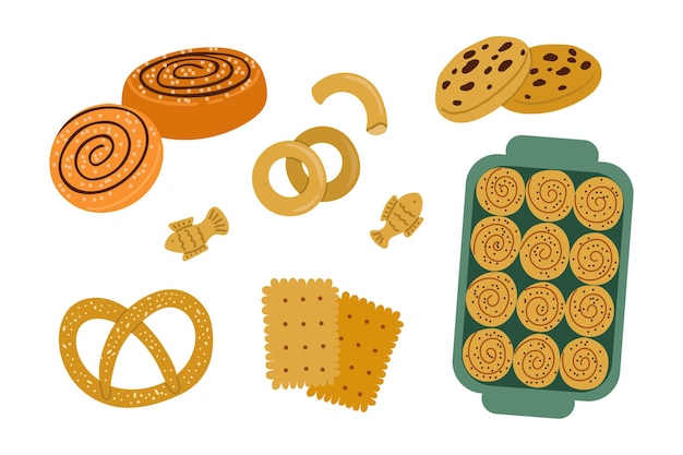 Set van gebakken goederen platte vector illustratie