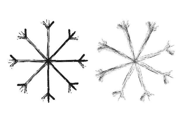 Vector set van geïsoleerde met de hand getekende sneeuwvlokken ontwerpelement voor kerst winter en nieuwjaarsgroeten